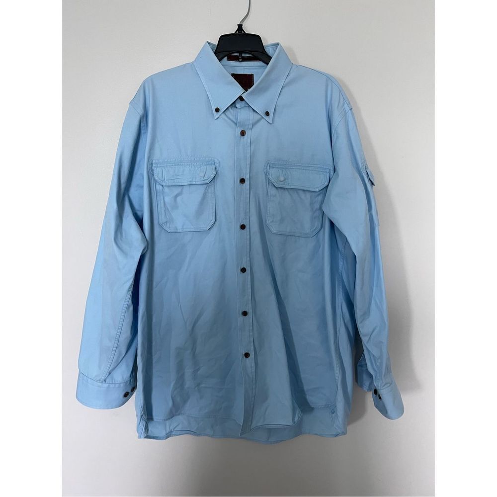 Born Mens Light Blue Cargo Utility Button Down Shirt sz L EUC